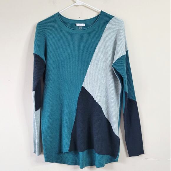 Smartwool Women’s Color Blocked Rib Sweater Green Teal Large - Picture 1 of 5